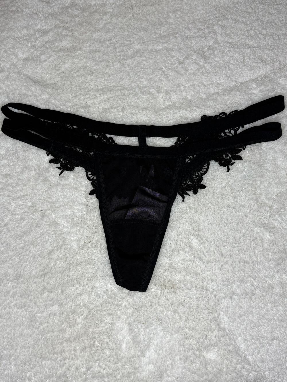 NWT Hanky Panky After Midnight Black Sheer Lace Thong Panty M-L